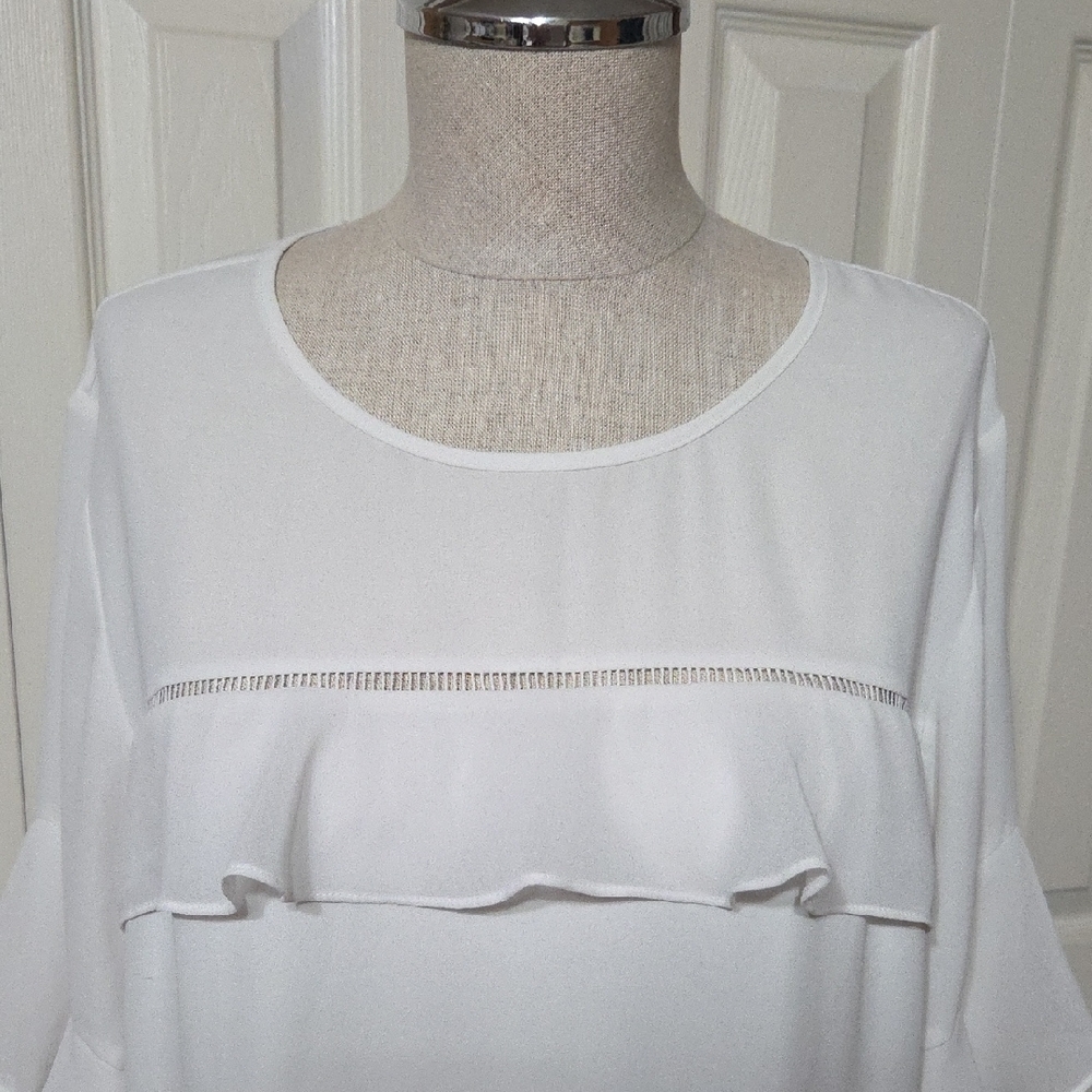 White House Black Market White Ruffle Sleeve Blouse - Picture 2 of 5